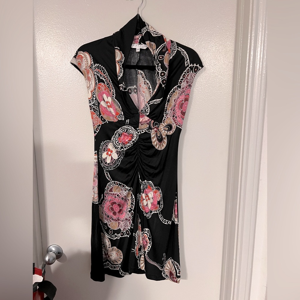 Trina Turk Black and Pink Patterned Mini Dress